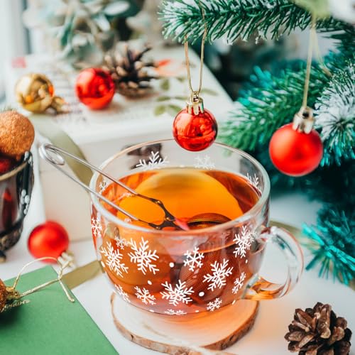 Sliner Set of 6 Christmas Glass Coffee Mugs with Handle, 16 oz Clear