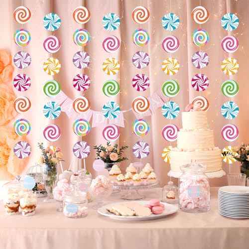 8 Pcs Candy Garland Banner, Swirl Candyland Banner, Giant Hanging Candy Garland for Birthday Sweet Lollipop Theme Baby Shower Candyland Party Decorations