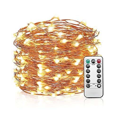 Mikasol Fairy String Lights, 1 Packs Led Fairy Lights Battery Operated Waterproof Copper Wire with Remote Control Fairy Lights for Bedroom. Firefly Lights Christmas Lights 8 Modes (16.4 ft/Warm White)