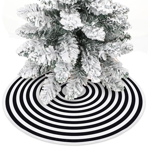 Realspring Mini Black and White Tree Skirt 15 Inch Small Halloween Tree Skirt Decor Christmas Holiday Tabletop Decorations for Indoor Outdoor Home Xmas Festival Celebrations Ornaments