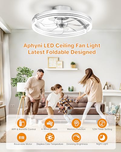 20-Inch Ceiling Fan with Lights Remote Control & App, Low Profile Fandelier