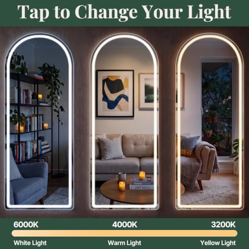 Elegant LED White Arched Full-Length Mirror with Lights - 60 Inch