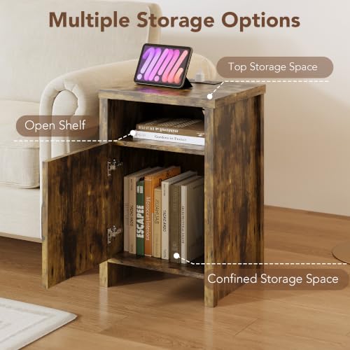 MXV Nightstand Set of 2 with Charging Station - Farmhouse End Tables with Storage