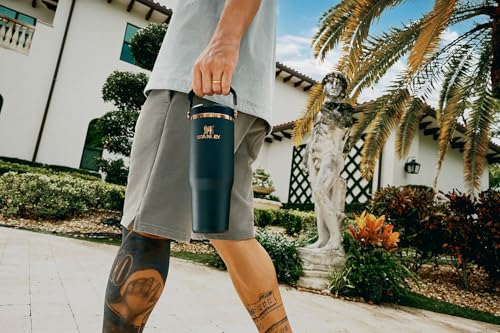Messi Black 30 oz Insulated Flip Straw Tumbler with Handle - Leakproof Water Bottle