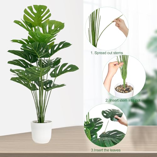 32 Inch Artificial Monstera Plants in Pots - Set of 2 Faux Tropical Trees for Home Office Garden Decor