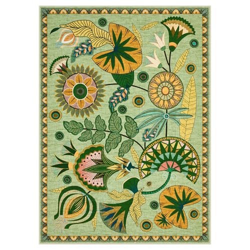 Joydeco 8x10 Sage Green Floral Boho Washable Area Rug for Living Room & Bedroom