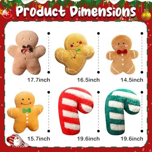 Gingerbread Man Christmas Throw Pillow, Plush Xmas Gingerbread Shaped Pillow Decor, 14.5" Decorative Throw Pillow for Living Room