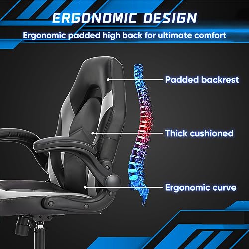 OLIXIS Gaming Chair with Lumbar Support - Black and Grey Ergonomic Office Chair