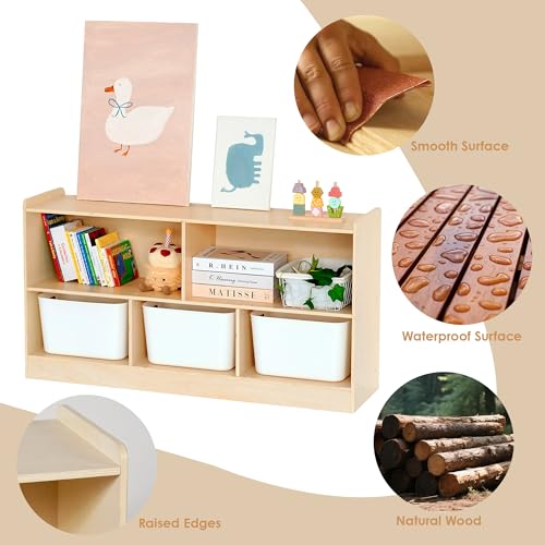 Leeshyah Montessori Book and Toy Shelf for Kids Natural Birch Plywood 5-Section Organizer
