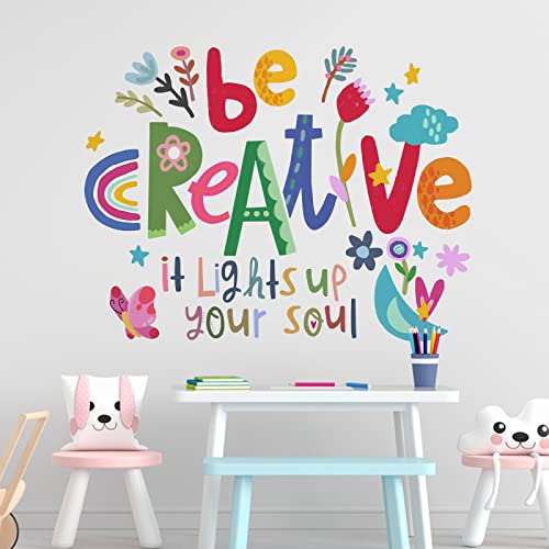 Yovkky Be Creative Inspirational Quote Wall Decals Stickers, Colorful Nursery Classroom Playroom Preschool Daycare Decor, Motivational Positive Saying Kids Teens Room Home Decorations Bedroom Art