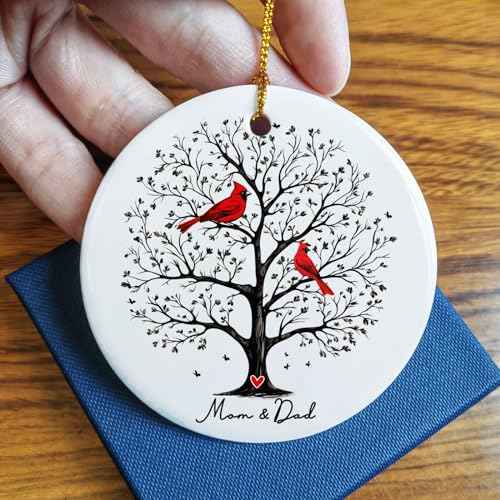 In Loving Memory Memorial Ornament, Cardinal Memorial Christmas Ornament, Keepsake Memorial, Remembrance Tree Of Life Ornament, Christmas Gift, Dad and Mom Memorial (Mom&Dad)