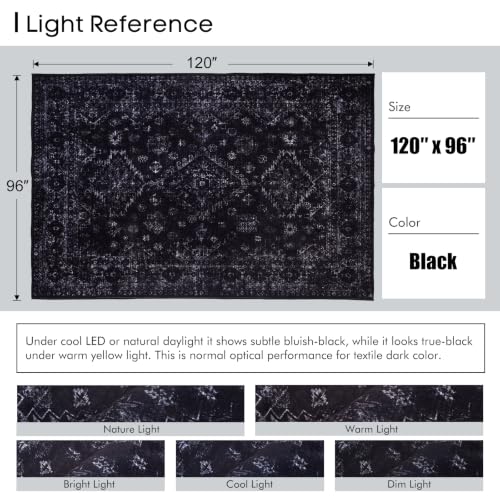 8x10 Black & Dark Blue Area Rug - Large Machine Washable Living Room Rug, Non-Slip, Geometric Pattern