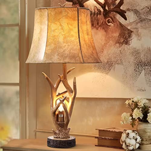 Dungoo 26" Rustic Antler Table Lamps Set of 2 with USB Ports - Vintage Brown