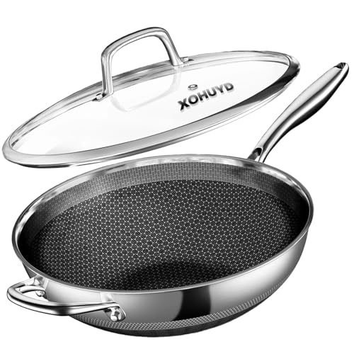13-Inch Stainless Steel Wok Pan with Lid for Stir-Fry & Healthy Cooking