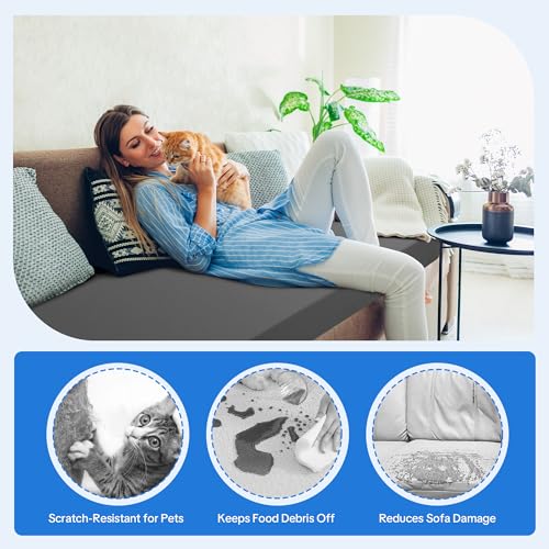 Gray 3-Inch Foam Sofa Topper Pad with Removable Washable Cover - 71 x 27.5 in