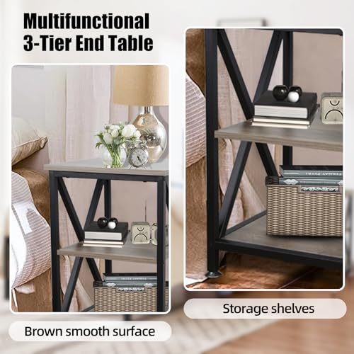 Set of 2 End Tables for Living Room - 16 x 16 x 24 Inches with Storage Shelf, Farmhouse Style, X-Shaped Night Stands