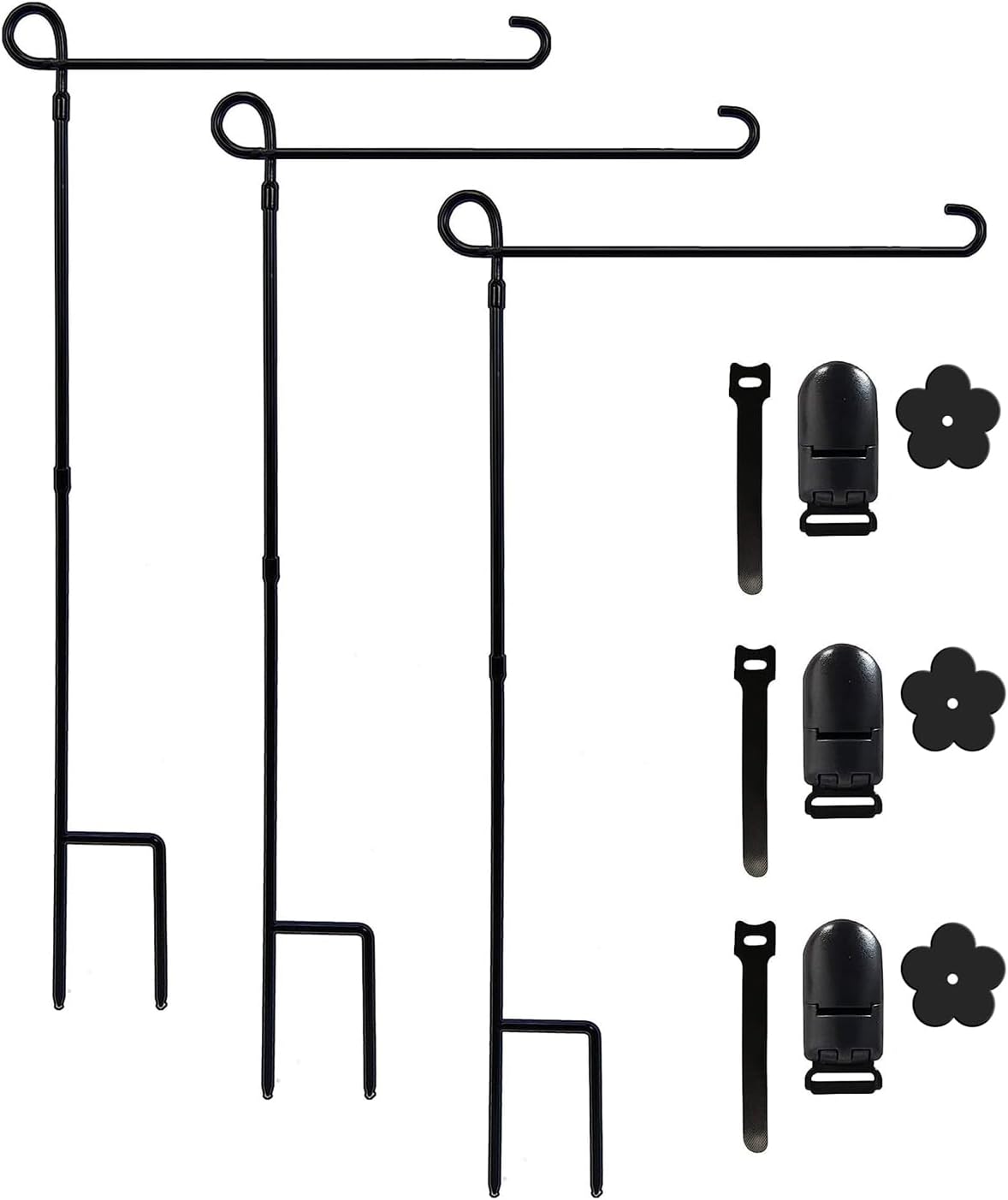 YEAHOME Garden Flag Holder Stand - Weather-Proof Black Metal Flagpole with Tiger Clip & Rubber Stopper