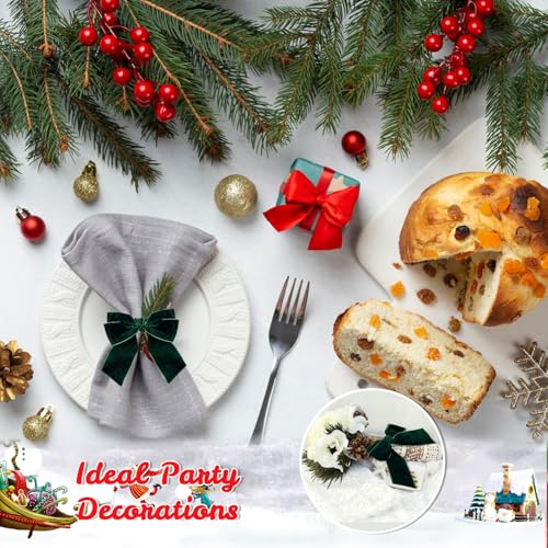 Christmas Napkin Rings Bow Chic Velvet Xmas Buckle Holder Cloth Set