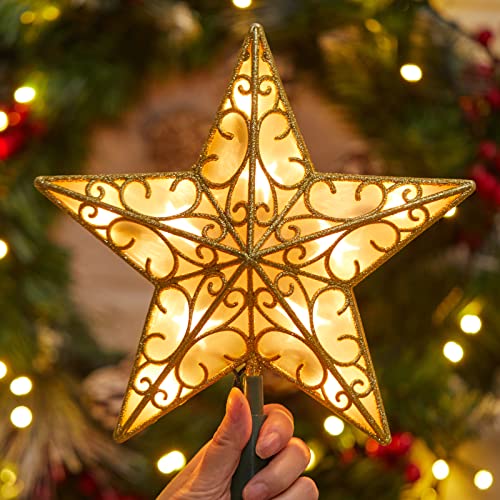 Brightown Gold Star Christmas Tree Topper with Lights (Gold Star, Green Base) 3D Plug-In