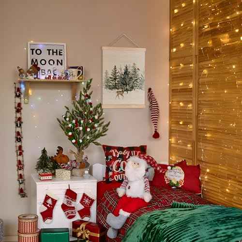 URLLUAE Winter Wall Art Decor, Reindeer pine tree wall art, christmas pictures wall decor Poster Hanger Frame,winter Wall Art, Christmas Wall Decor for Bedroom Home Office, 12x16 Inch