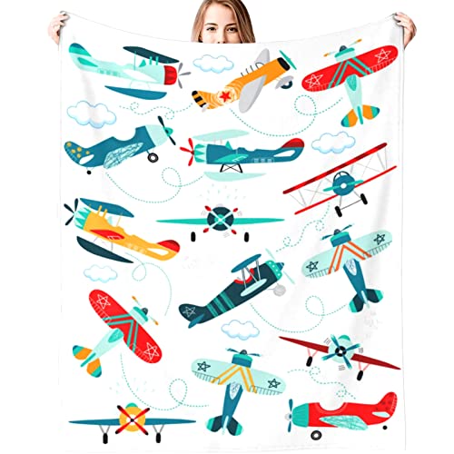 Cute Airplane Blanket Throw Aircraft Blankets for Kids Toddler Boys Adults Gifts Bedding Decor Bed Bedroom 50"X40"
