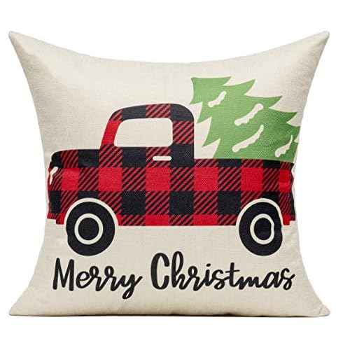 VAKADO Christmas Throw Pillow Covers Decorations Outdoor 18x18 Set of 4 Farmhouse Buffalo Check Xmas Red Deer Cushion Cases Winter Living Room Snow Holiday Home Decor for Couch Porch Indoor Navidad