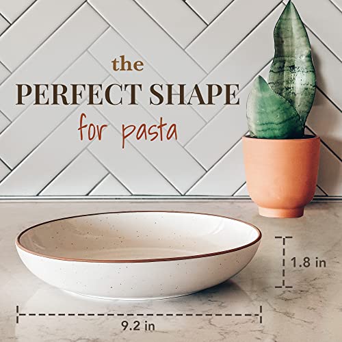 Large Ceramic Pasta Bowl Set of 4 - Vanilla White, 30oz Microwave & Dishwasher Safe