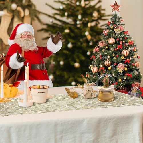 Pufogu 12 x 108 Inch Sequin Table Runner, Champagne Glitter Premium Big Sequin Table Runner, Rectangle Table Runners for Halloween, Christmas, Wedding Party, Birthday Party, Banquet Decor (1 Pack).