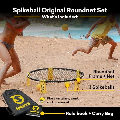 Spikeball 3 Ball Original Roundnet Game Set - Black/Yellow Includes Net & Carry Bag