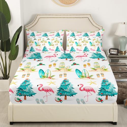 Pink & Green Twin Microfiber Fitted Sheet Set - 4 Piece Summer Beach Bedding