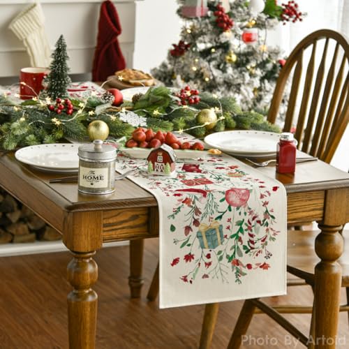 Artoid Mode 13x108 Inch Floral Christmas Table Runner - Beige, Wild Flowers & Grasses, Holiday Kitchen Decor