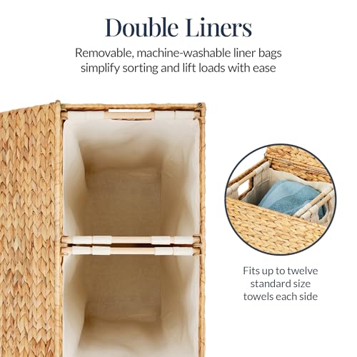 Large Laundry Hamper with Lid - Natural Handwoven Hyacinth, 30 Gallon (114L), Removable Washable Liners, Handles - Natural / Large 114L