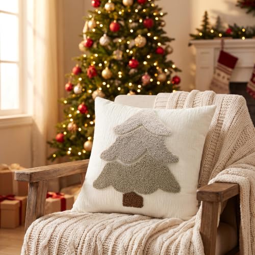 Artscope Beige Chenille Christmas Tree Pillow Covers Set of 2 20x20 Inches