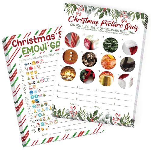 Sealmic 27 Pcs Christmas Party Games Set - White Large, Double-Sided Cards with Answer Key