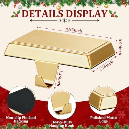 Seifar 2 Pack Gold Christmas Stocking Holders for Mantle, Heavy Duty