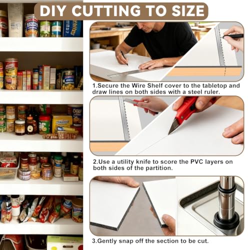 30x12 Inch Wire Shelf Cover for Pantry & Closet - Waterproof PVC Wood-Look, No-Tool Installation, White - 5 Pack