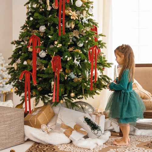 Draupnir 10 Pcs Long Velvet Bows Ornaments, Velvet Christmas Swag Bow for Christmas Tree Garland Swag Staircase Wreath, Large Bow for Christmas Indoor Outdoor Decoration(23.62x15.75 inch)