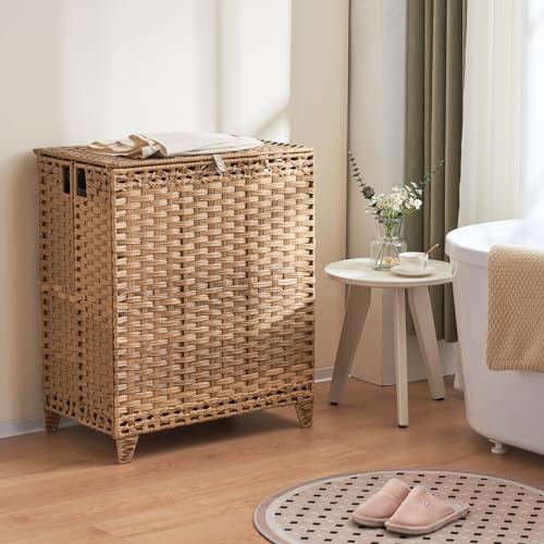 Laundry Hamper with Lid, 190L Large Basket 3 Section 6 Removable