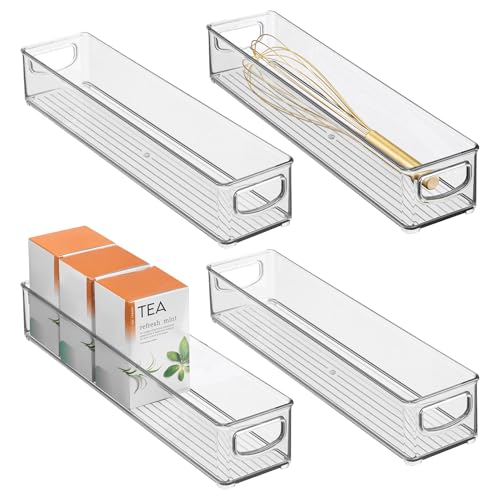 iDesign 4-Pack Slim Clear Plastic Storage Bins - Extra Long Narrow Organizer