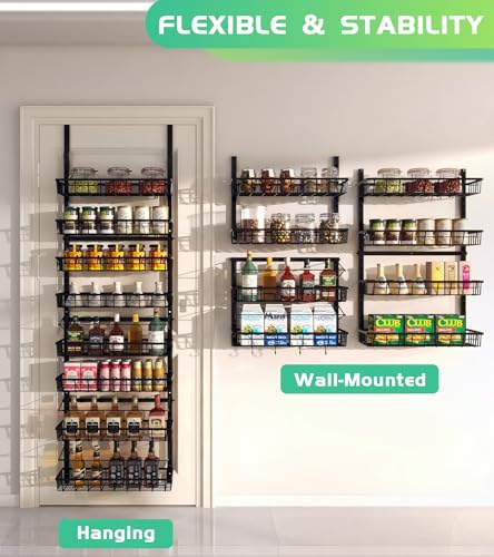 Mefirt Black 8-Tier Over The Door Pantry Organizer Wall Mount Spice Rack