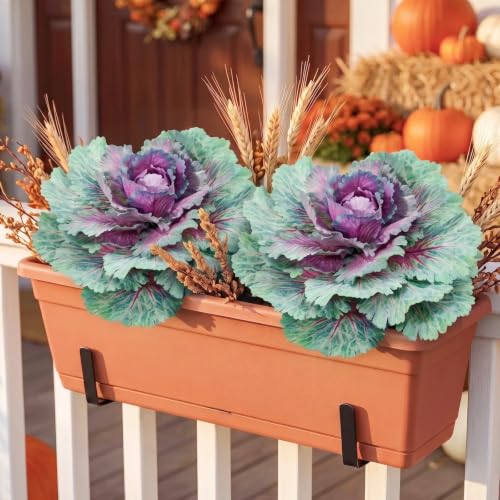 Purple Faux Cabbage for Outdoor Planters - 11.8 Inch Fall Decor (2 Pack)