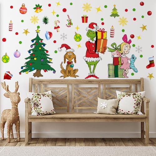 Demonwer Christmas Wall Decals Set - Removable Cartoon Dog & Girl Xmas Decor - Variation Christmas-7