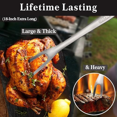 GRILLART Black 18-Inch BBQ Grill Tools Set with Tongs, Spatula, Fork & Brush