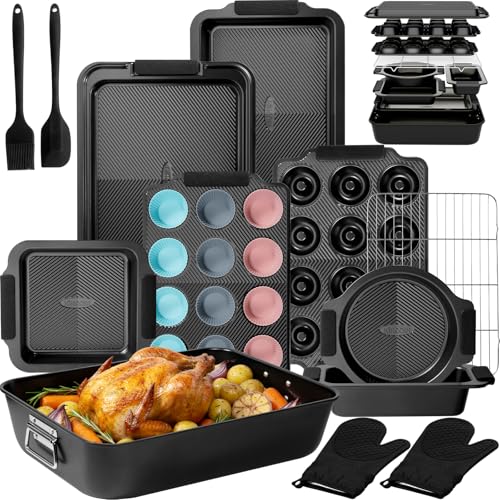 Kikcoin 25-Piece Nonstick Baking Pans Set with Large Turkey Roasting