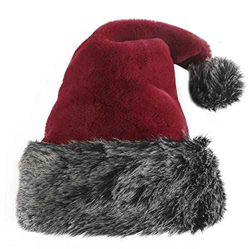 Black Plush Christmas Santa Hat,Personalized Unisex Xmas Hat for Adults