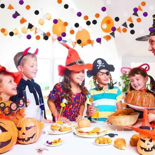 MARFOREVER 4 Pack 26.3 FT Halloween Felt Ball Garlands, Halloween Decorations 30 Balls Black Orange White Purple Pom Pom Garlands Hanging Supplies for Fall Halloweens Holiday Party Home Wall Decor