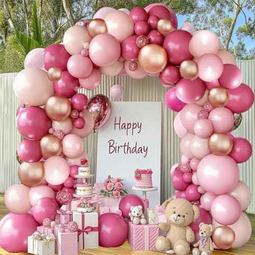 Pink Balloons Arch Kit, Hot Light Pink Rose Gold Arch Kit Different Sizes 18 12 10 5 inch for Wedding Birthday Princess Theme Bridal Shower Bridal Shower Party Decorations