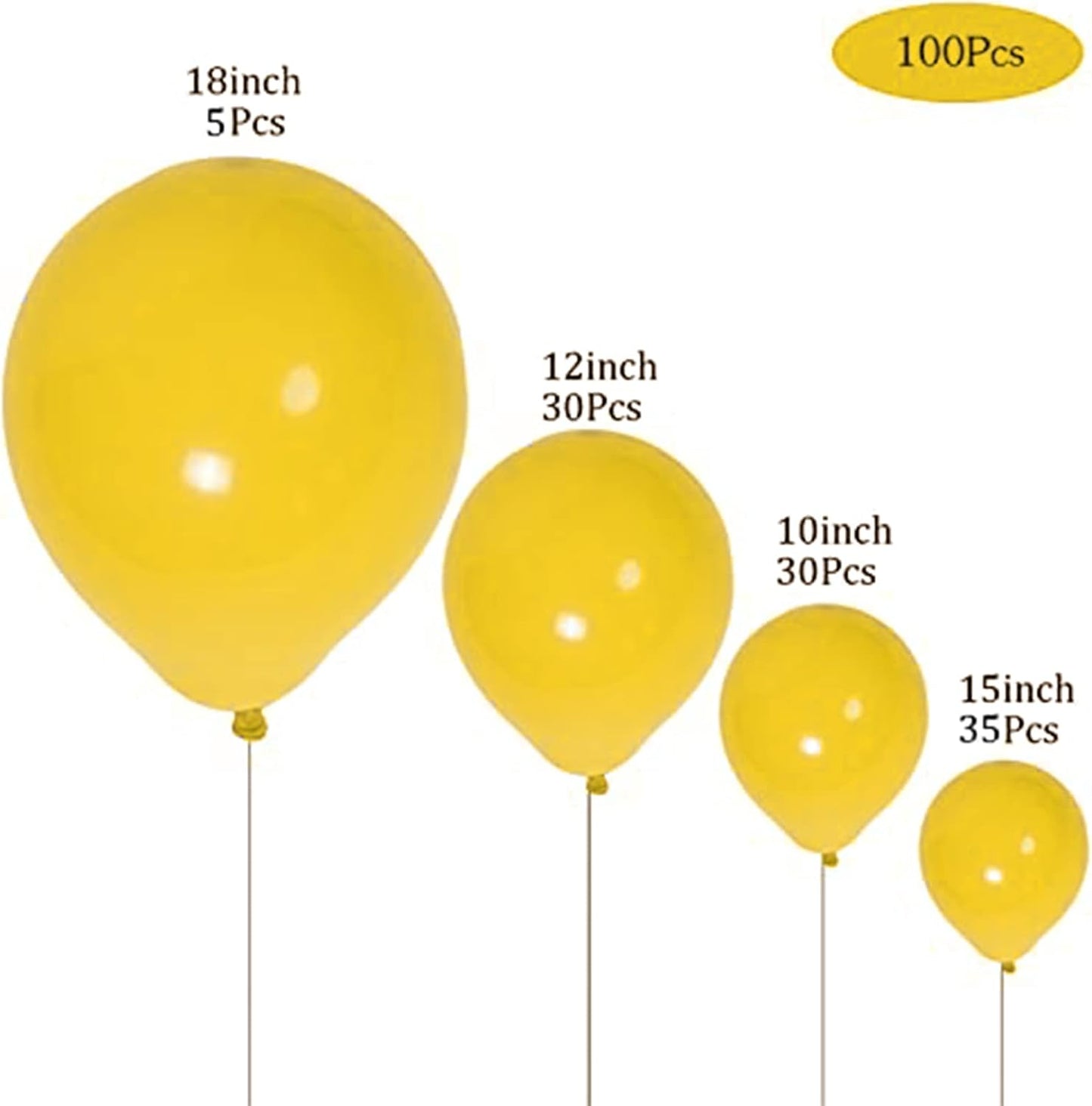Latex Balloons 100-Pack - Mustard Party Balloon Garland Kit in Various Sizes (5-18 Inch)
