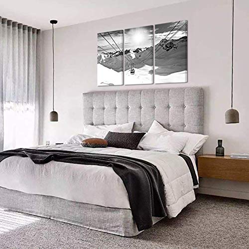 Winter Ski Lift Wall Art Canvas Print - Black & White Mountain Landscape Decor