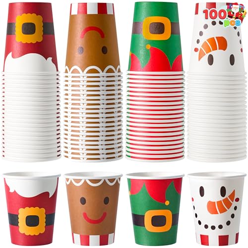 Cute JOYIN 100PCS 9oz Christmas Disposable Paper Cups - Holiday Party Drinkware